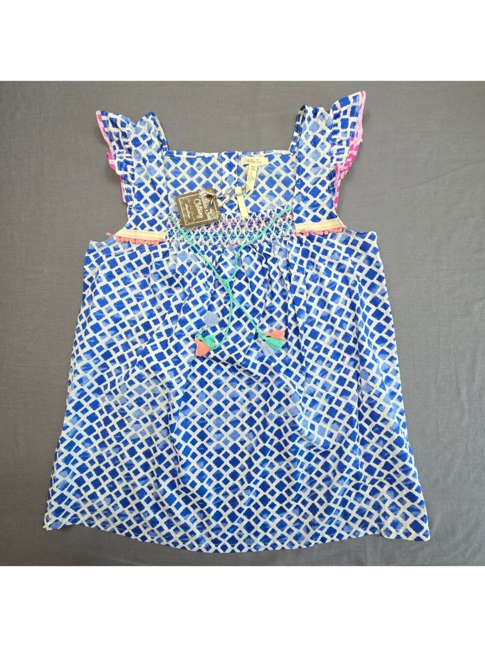 NEW Matilda Jane Womens M Sleeveless Wandering Waters Blue Shirt 100% Cotton